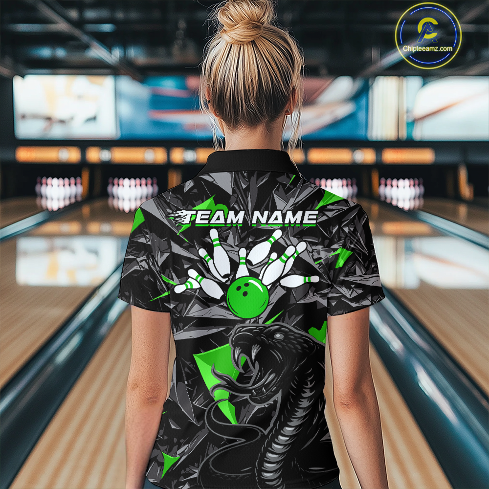 Custom Green Cobra Snake Bowling Jersey for Women Bowling Team Shirts Polo & 1/4 Zip HNT137