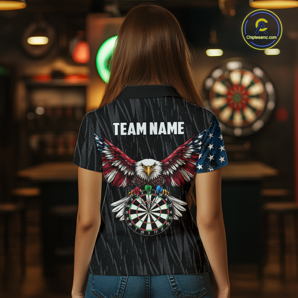 Custom US Flag Eagle Dart Shirts for Women Darts Team Jerseys Dart Tournament Polo & 1/4 Zip NNT142