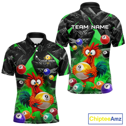 Custom Funny Green Chicken 9 Ball Pool Billiard Shirt for Men Polo & 1/4 Zip, Billiard Team Jerseys NNT157