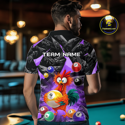 Custom Funny Purple Chicken 9 Ball Pool Billiard Shirt for Men Polo & 1/4 Zip, Billiard Team Jerseys NNT157
