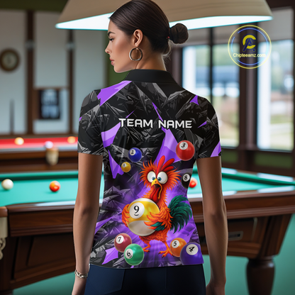 Custom Funny Purple Chicken 9 Ball Pool Billiard Shirt for Women Polo & 1/4 Zip, Billiard Team Jerseys NNT157