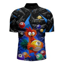 Load image into Gallery viewer, Custom Funny Blue Chicken 9 Ball Pool Billiard Shirt for Men Polo &amp; 1/4 Zip, Billiard Team Jerseys NNT157