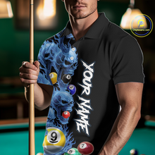 Load image into Gallery viewer, Custom Blue Flame Skull 9 Ball Pool Billiard Shirt for Men Polo &amp; 1/4 Zip, Billiard Team Jerseys NNT159