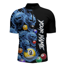 Load image into Gallery viewer, Custom Blue Flame Skull 9 Ball Pool Billiard Shirt for Men Polo &amp; 1/4 Zip, Billiard Team Jerseys NNT159