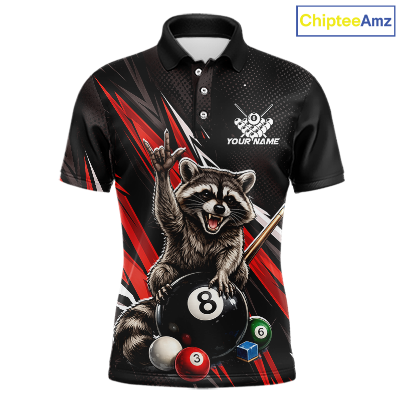 Custom Red Funny Raccoon 8 Ball Billiard Shirt for Men Billiard Team Jersey Billiard League NNT191