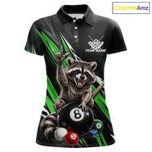 Load image into Gallery viewer, Custom Green Funny Raccoon 8 Ball Billiard Shirt for Women Billiard Team Jersey Billiard League NNT191