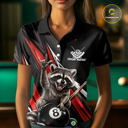 Custom Red Funny Raccoon 8 Ball Billiard Shirt for Women Billiard Team Jersey Billiard League NNT191