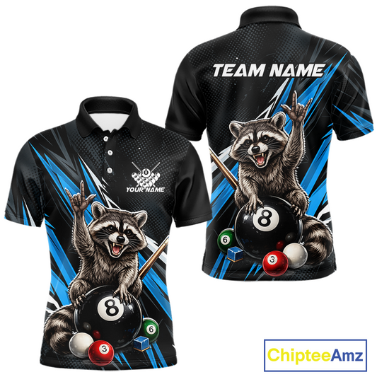 Custom Blue Funny Raccoon 8 Ball Billiard Shirt for Men Billiard Team Jersey Billiard League NNT191