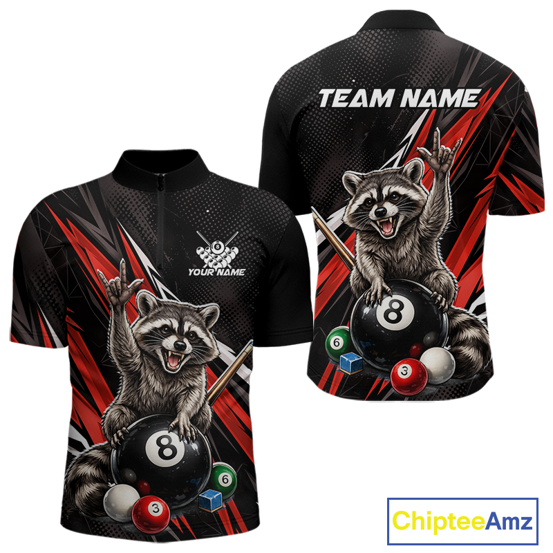 Custom Red Funny Raccoon 8 Ball Billiard Shirt for Men Billiard Team Jersey Billiard League NNT191