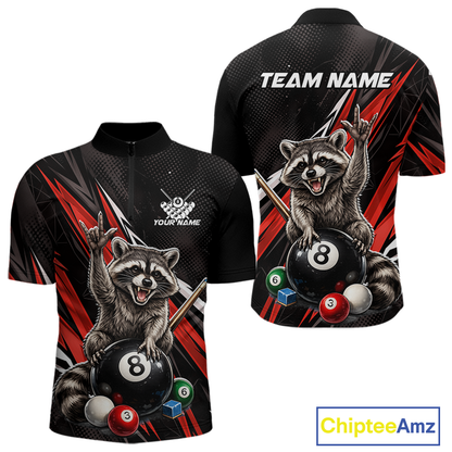 Custom Red Funny Raccoon 8 Ball Billiard Shirt for Men Billiard Team Jersey Billiard League NNT191