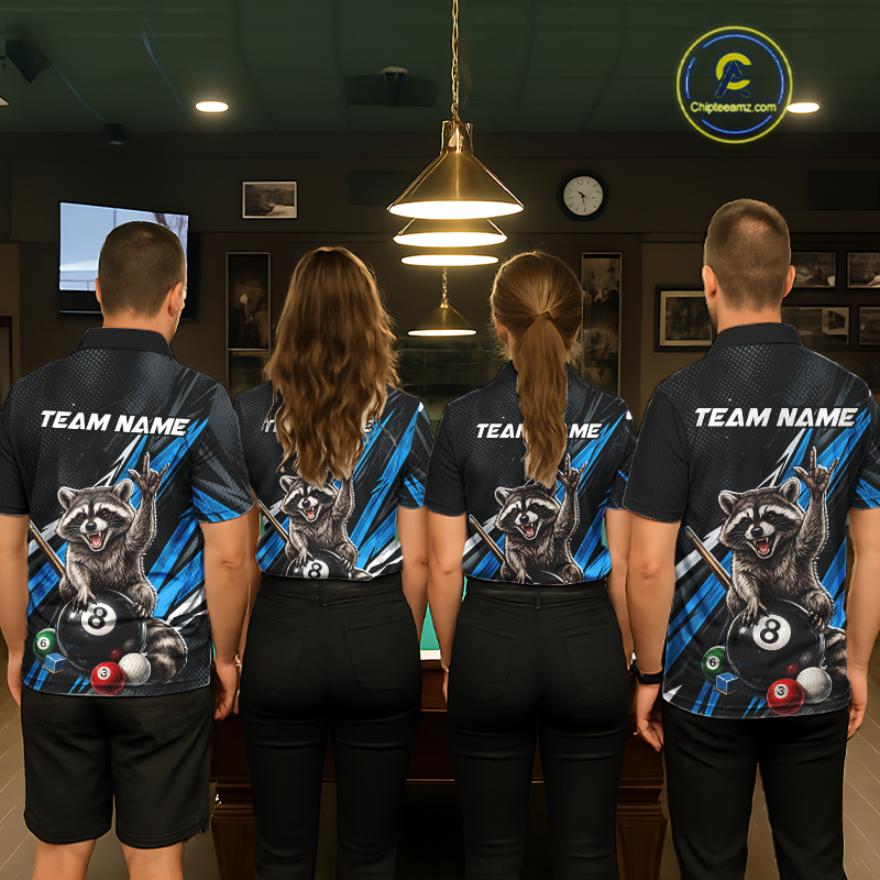 Custom Blue Funny Raccoon 8 Ball Billiard Shirt for Men Billiard Team Jersey Billiard League NNT191
