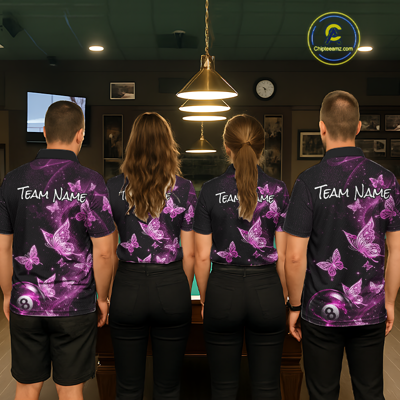 Custom Pink Butterfly Galaxy 8 Ball Billiard Shirt for Men Billiard Team Jersey Billiard League NNT192