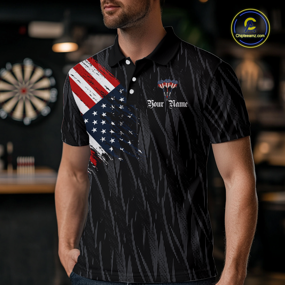 Custom US Flag Eagle Darts Shirt for Men Darts Team Jerseys Dart Tournament Polo & 1/4 Zip NNT111
