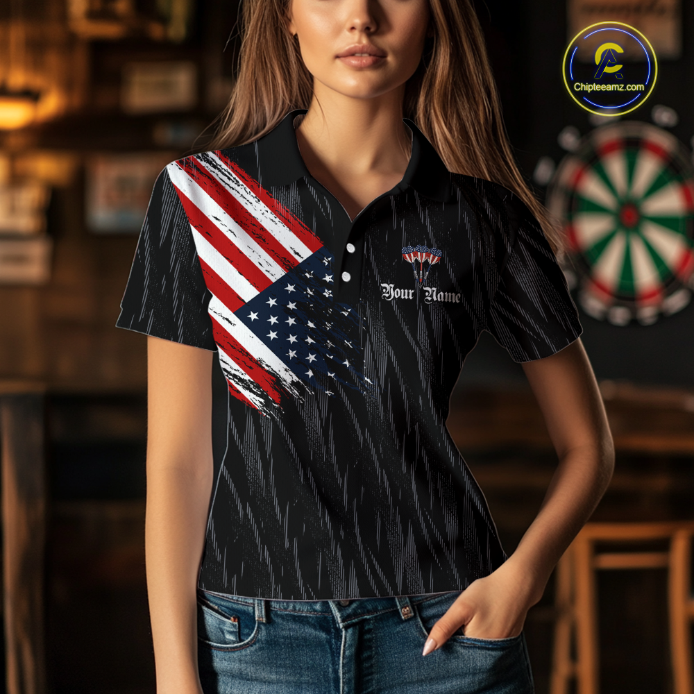 Custom US Flag Eagle Darts Shirt for Women Darts Team Jerseys Dart Tournament Polo & 1/4 Zip NNT111