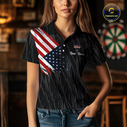 Custom US Flag Eagle Darts Shirt for Women Darts Team Jerseys Dart Tournament Polo & 1/4 Zip NNT111