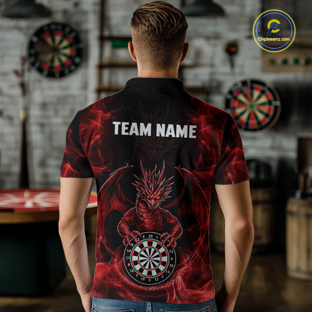 Custom Red Dragon Darts Board Dart Shirts For Men Darts Team Jerseys Polo & 1/4 Zip NNT121