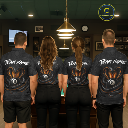 Custom Black Cobra Snake 8 Ball Billiard Shirt for Women Billiard Team Jersey Billiard League NNT188