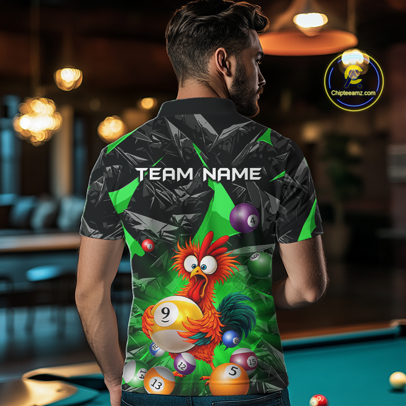 Custom Green Funny Chicken 8 Ball & 9 Ball Billiard Shirt for Men Billiard Team Jerseys NNT190