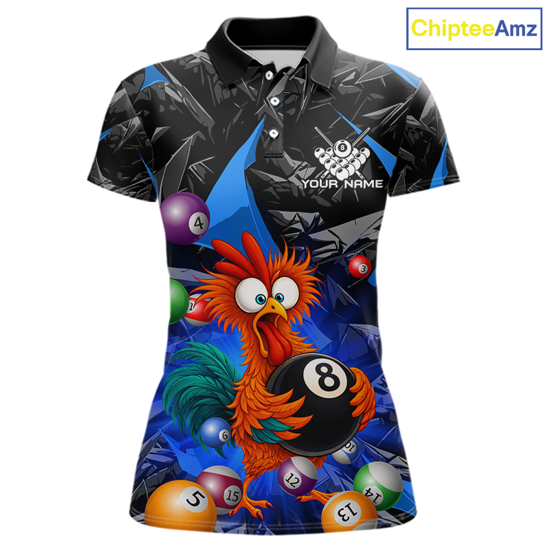 Custom Blue Funny Chicken 8 Ball & 9 Ball Billiard Shirt for Women Billiard Team Jerseys NNT190