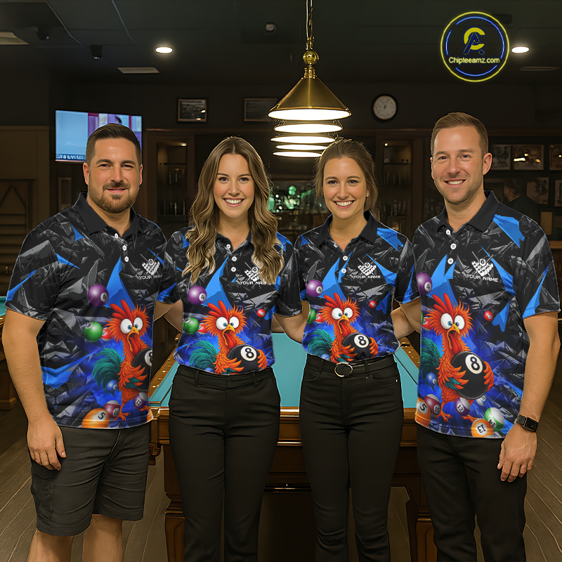 Custom Blue Funny Chicken 8 Ball & 9 Ball Billiard Shirt for Women Billiard Team Jerseys NNT190