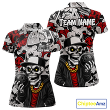Load image into Gallery viewer, Custom Graffiti Skeleton Bowling Jersey for Women Bowling Team Shirts Bowling League Polo &amp; 1/4 Zip HNT378
