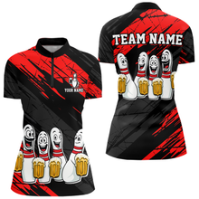 Load image into Gallery viewer, Custom Red Funny Bowling Tournament Jersey for Women Bowling Team Shirts Polo &amp; 1/4 Zip HNT178
