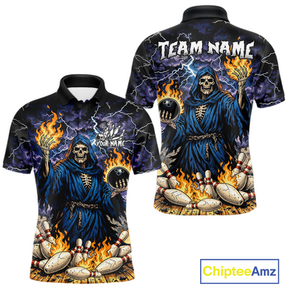Custom Flame Grim Reaper Bowling Jersey for Men Polo & 1/4 Zip Bowling Team Shirts HNT222