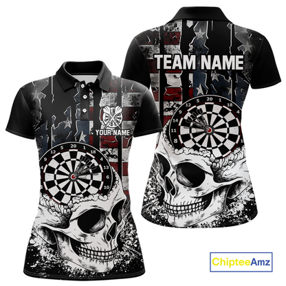 Custom American Flag Skull Dart Shirt Dart Team Jersey for Women Dartboard Shirts Dart League NNT176