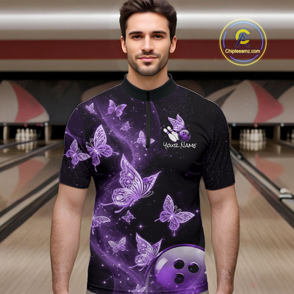 Custom Purple Galaxy Butterflies Bowling Shirt for Men Butterfly Bowling Team Jersey Bowling League HNT277