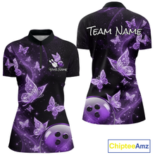 Load image into Gallery viewer, Custom Purple Galaxy Butterflies Bowling Shirt for Women Butterfly Bowling Team Jersey Bowling League HNT277