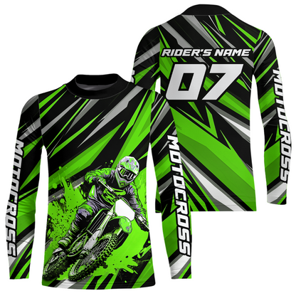 Custom Green Youth Motocross Jersey Racing for Kid Men Women MX Dirt Bike Shirts UPF30+ DNT47