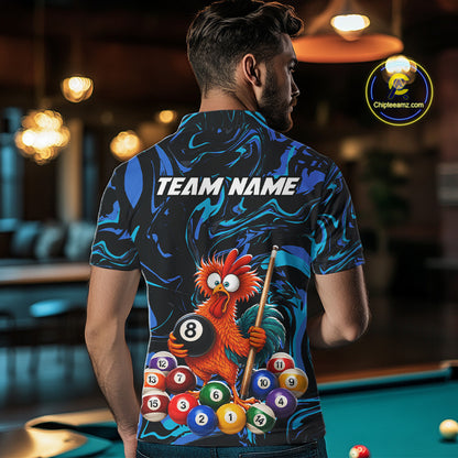 Custom Teal Blue Chicken 8 Ball Billiard Shirt for Men Billiard Jerseys Team Billiard League NNT197