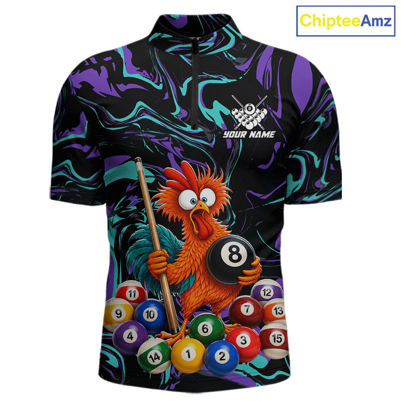 Custom Teal Purple Chicken 8 Ball Billiard Shirt for Men Billiard Jerseys Team Billiard League NNT197