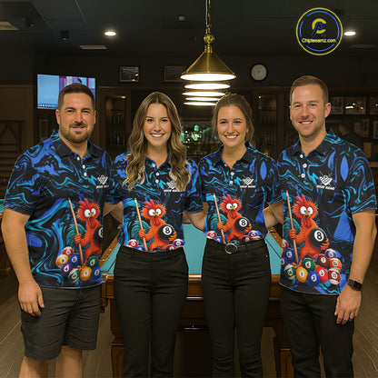 Custom Teal Blue Chicken 8 Ball Billiard Shirt for Women Billiard Jerseys Team Billiard League NNT197