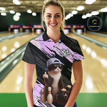 Load image into Gallery viewer, Custom Funny Cat Holographic Bowling Jersey for Women Bowling Polo &amp; 1/4 Zip Bowling Team Shirts HNT198