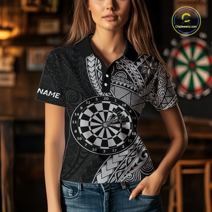 Custom White Tribal Dart Shirts for Women Dart Team Jersey Dartboard Gifts Polo & 1/4 Zip NNT163