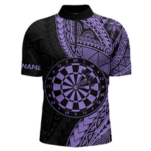 Load image into Gallery viewer, Custom Purple Tribal Dart Shirts for Men Dart Team Jersey Dartboard Gifts Polo &amp; 1/4 Zip NNT163