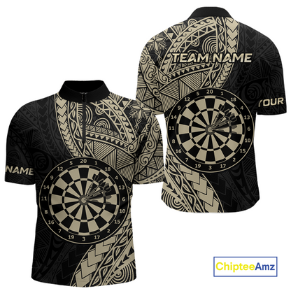 Custom Yellow Tribal Dart Shirts for Men Dart Team Jersey Dartboard Gifts Polo & 1/4 Zip NNT163