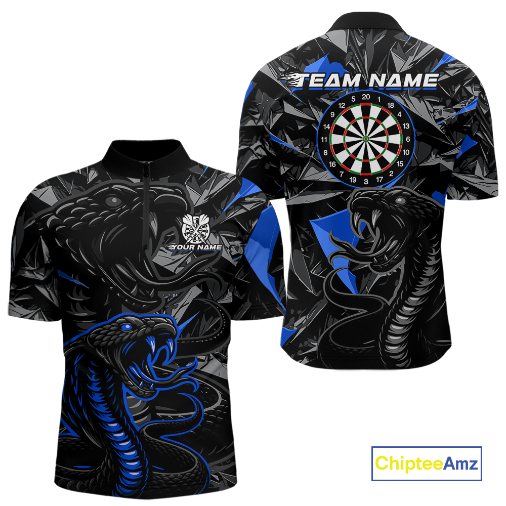 Blue Custom Cobra Snake Dart Shirts for Men Dart Team Jersey Dartboard Gifts Polo & 1/4 Zip NNT162