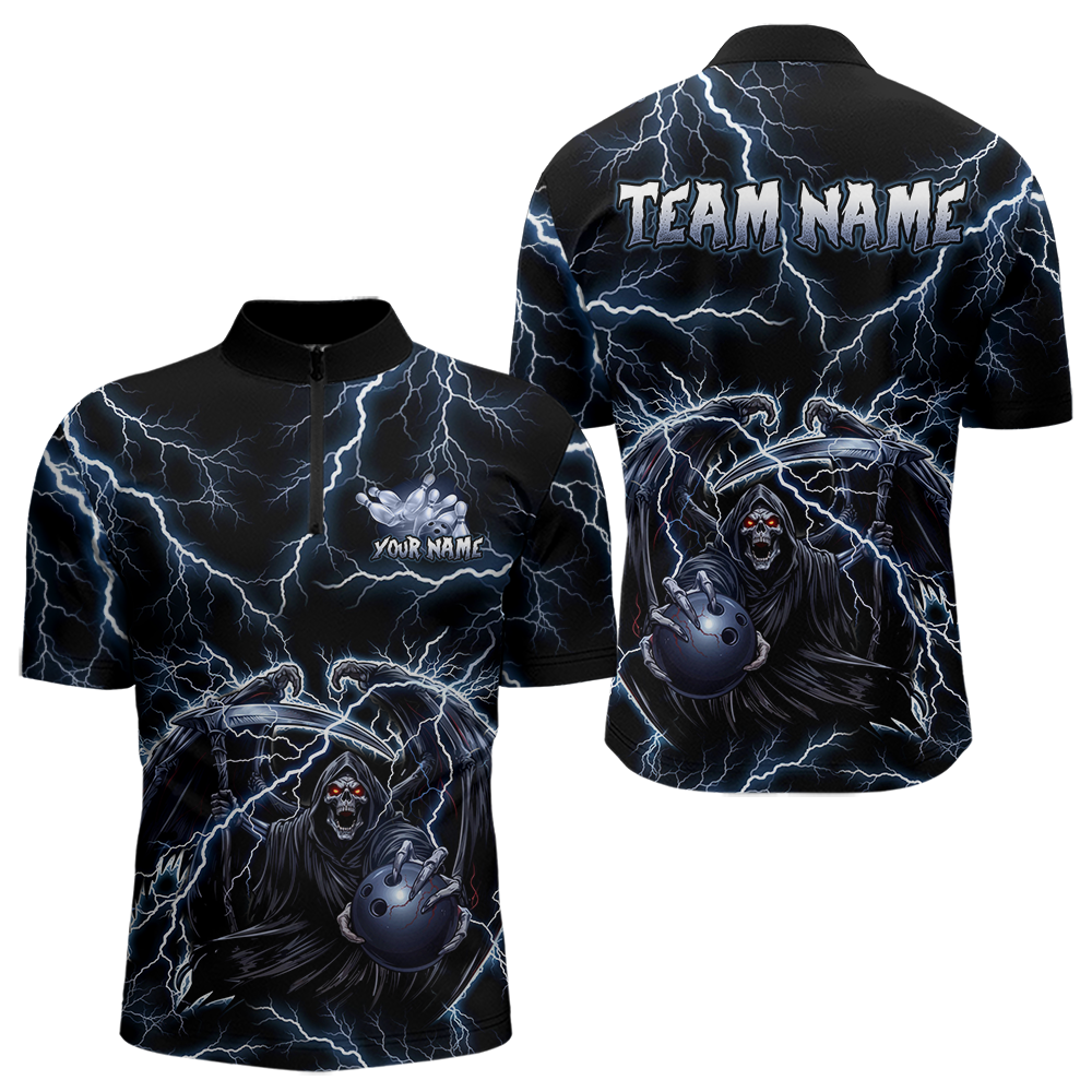 Custom Thunder Skeleton Bowling Jersey for Men Polo & 1/4 Zip Bowling Team Shirts HNT152