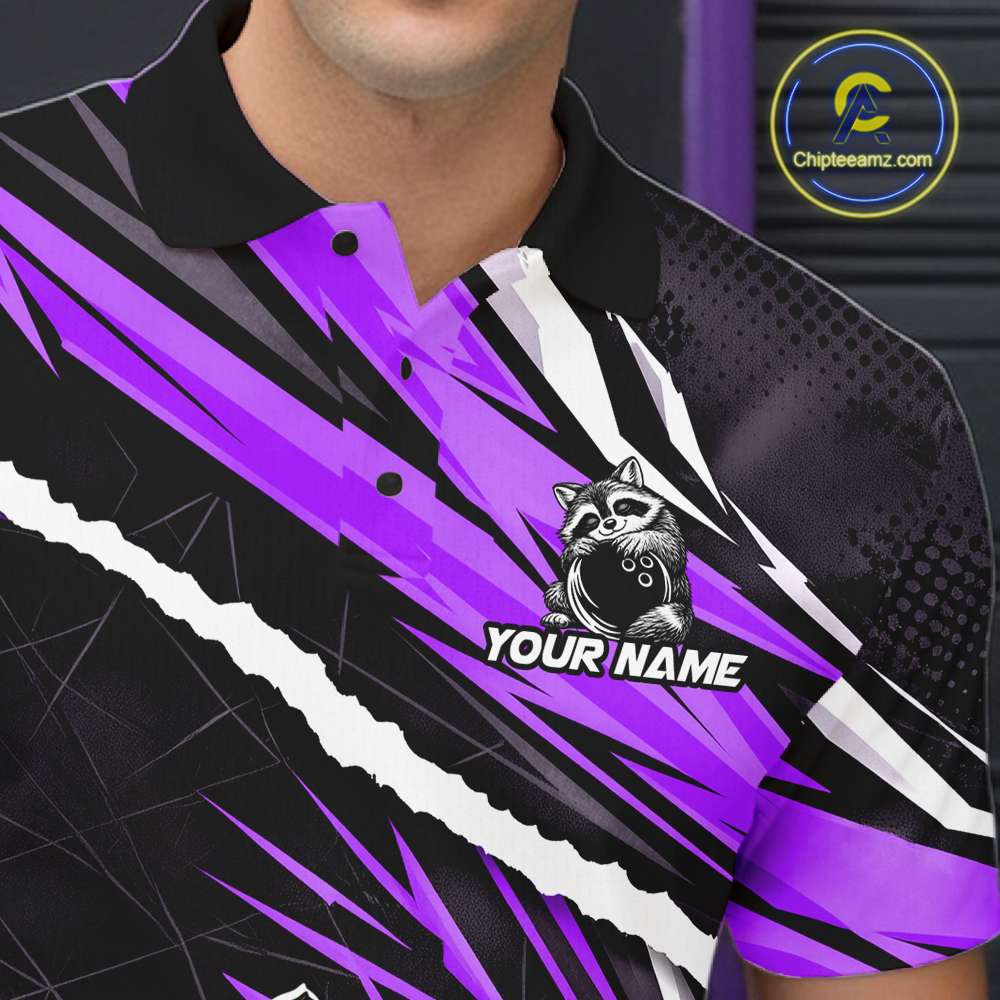 Custom Purple Raccoon Funny Bowling Jersey for Men Bowling Team Shirts Polo & 1/4 Zip HNT247