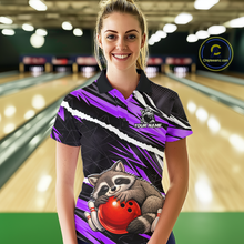 Load image into Gallery viewer, Custom Purple Raccoon Funny Bowling Jersey for Women Bowling Team Shirts Polo &amp; 1/4 Zip HNT247