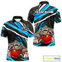 Load image into Gallery viewer, Custom Turquoise Raccoon Bowling Jersey for Men Bowling Team Shirts Polo &amp; 1/4 Zip HNT247