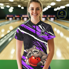 Load image into Gallery viewer, Custom Purple Raccoon Funny Bowling Jersey for Women Bowling Team Shirts Polo &amp; 1/4 Zip HNT247