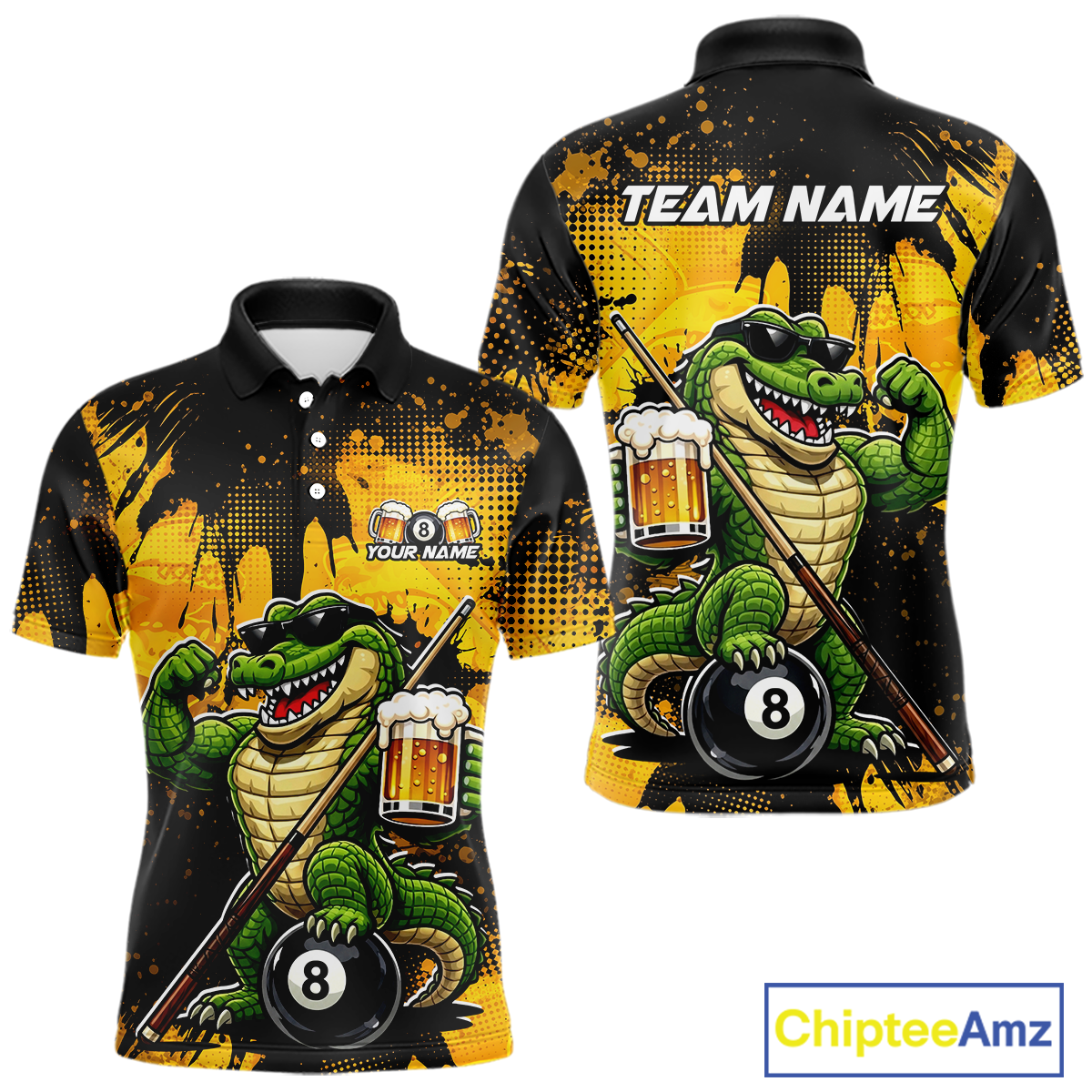 Custom Beer Alligator 8 Ball Pool Shirts Billiard Shirt for Men Billiard Team Jersey Billiard League NNT182