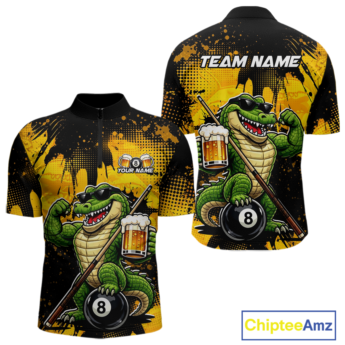 Custom Beer Alligator 8 Ball Pool Shirts Billiard Shirt for Men Billiard Team Jersey Billiard League NNT182