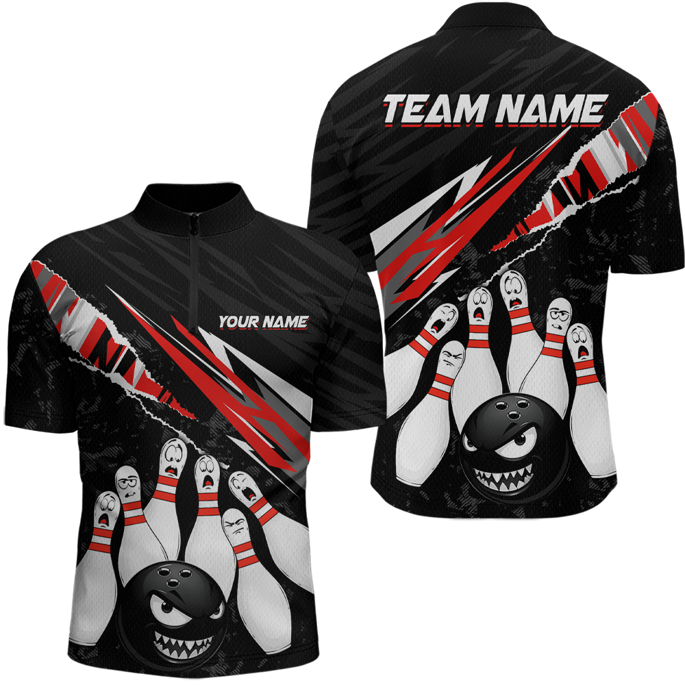 Custom Red Funny Bowling Jersey for Men Bowling Uniform Polo & 1/4 Zip Bowling Team Shirts HNT128