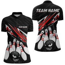 Load image into Gallery viewer, Custom Red Funny Bowling Jersey for Women Bowling Uniform Polo &amp; 1/4 Zip Bowling Team Shirts HNT128