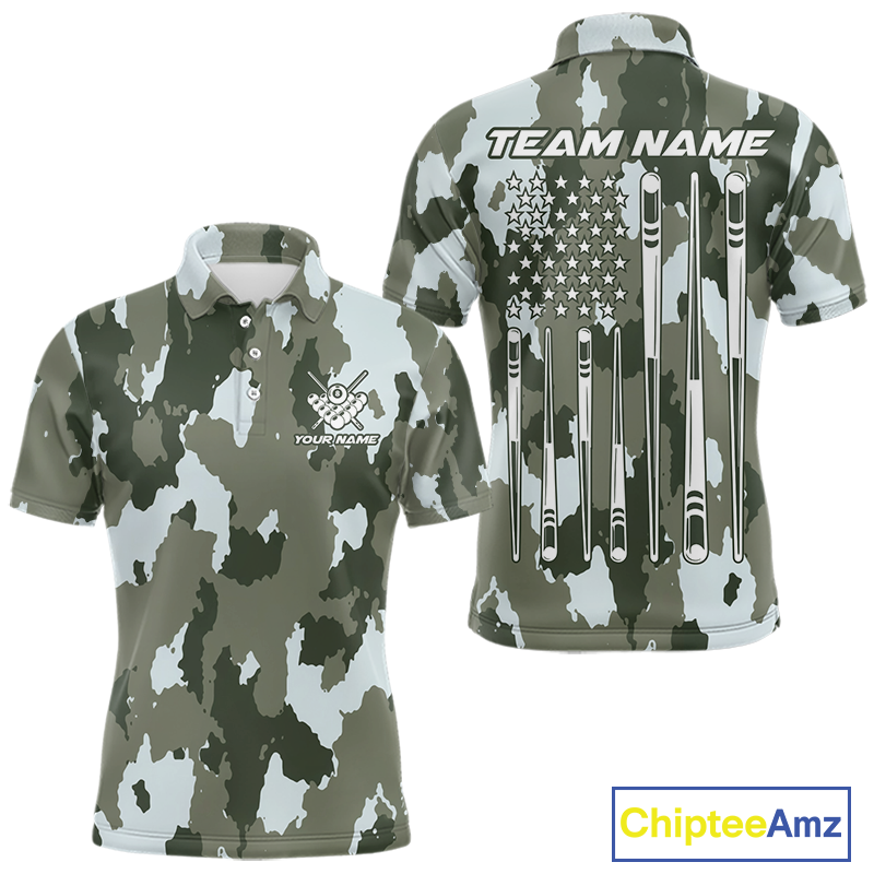 Custom Green Camo 8 Ball Billiard Shirts for Men Billiard League Billiard Team Shirts NNT106