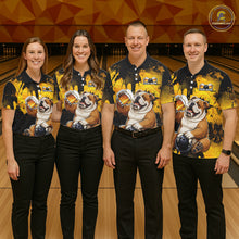 Load image into Gallery viewer, Four people wearing matching bowling shirts with bulldog graphics on a bowling alley.